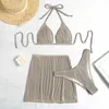 Letnie bikini stroje kąpielowe 3-częściowy ciasny, dopasowany seksowne damskie plażę na plaży High talia Bikini Bikini PXZT398 P230525