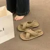 Sandalet Fransız Kadınlar Yaz 2023 Düz Sıradan Spor Plaj Ayakkabı Katı Yuvarlak Toe Ladies Kız Gladyatör Sandale