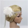 Pannband kvinnor eleganta fascinators pannband pärla strass hår vintage damer rem blomma fjäder party clip accessory drop de dhfkj