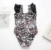 Costumi da bagno per bambini Kids Abbigliamento da spiaggia Costume intero da bambina con stampa leopardata arruffato