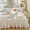 Bedding Sets Vintage Nordic Pastoral Artistic Cotton Ruffles 4Pcs Set Plant Pattern Quilt Cover Linen Pillow Shams Pink Sheet