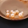 Studörhängen naturliga sötvatten pärlor med ett par rosa runda form smycken tillbehör diy manlig kvinnlig personlighet dekoration