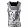 Heren tanktops zilveren metallic glanzende mannen nachtclub podium dance mouwloze sexy vest hiphop mode slanke fit clubkleding heren kleding