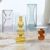 Vases Modern Simple Color Glass Creative Double Transparent Vase Art Personality Flower Ware Vase Home Decoration Accessories 230525