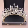 Outros acessórios de moda Kmvexo barroco de luxo Crowns de folhas de cristal de luxo Princesa Queen Prom Pérol Véu Tiaras Banda da cabeça do casamento Accessão J230525