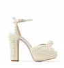 22s Sandali con tacco estivo Abito Sacaria Scarpe da sposa Sandali con plateau in raso impreziositi da perle Eleganti donne bianche Sposa Perle Tacchi alti Décolleté da donna