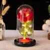 Decorative Flowers LED Rose Glass Dome Forever Home Decoration Mother's Day Romantic Wedding Red Roses Flower Valentine's Gift