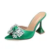 ZOOKERLIN Pointu Peep Toe Strass Arc Soie Femmes Stiletto Coupe Talons Hauts D'été Glisser Sur Des Diapositives Solide Couleur Pompes