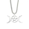 Hanger kettingen Triple Moon Goddess ketting voor vrouwen roestvrijstalen staalketen Wicca Talisman Amulet Pentacle Pentagram sieraden