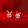 Stud Earrings Sweet Cute Red Heart Earring For Women Girls Chinese Style Pearl Small Year Fashion Gifts Jewelry