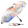 Зонтики фламинго цветочный кластер Purple Полностью автоматический мужской женщины зонтик складывает многофункциональный дождь на солнечном режиме