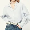 Blouses feminina Camisa feminina Stand Collar Stripes de manga comprida Blusa de trespassada casual Casual