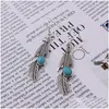 Charm Womens Big Leaves Tibetan Sier Turquoise oorbellen GstQE040 Fashion Gift National Style Vrouwen Diy Earring Drop Delivery Sieraden DHJL9