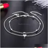 Fußkettchen Mode Runde Perlenkette Herzförmige 2 Farben Mtilayer Herz Charming Anhänger Knöchel Armband Frauen Bein Schmuck Geschenke Drop Deli DHA7Y