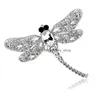 Spille Spille di cristallo Pin animale Vintage Libellula per le donne Grande insetto Spilla di strass Abito di moda Cappotto Accessori Gioielli Dhddg