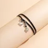 Cavigliere PuRui Boehmia Bracciale alla caviglia in pelle nera con linea di cera con piccolo ciondolo a cuore Gioielli da donna a piedi Cavigliera Summer Beach