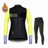 Cykeltröja sätter kvinnor Cycling Clothing Spanien Team Winter Fleece Lång ärm Cycling Jersey Set MTB Female Thermal Fleece Bike Jacket 230524