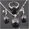 Örhängen Halsband Set Fahoyo Jewellry 925 Sterling Sier Classic Black Cubic Zircon for Women Crystal QS0218 Drop D Dhgarden Dhceq