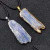 Pendant Necklaces Irregar Natural Kyanite Rough Stone Gilded Edge Sweater Chain Mineral Crystal Specimen Necklace Rope Drop Delivery Dh2H7