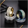 Band Rings Two Rows Crystal Ring Stainless Steel Diamond Engagement Wedding Design For Women Men Fashion Jewery Drop Delivery Jewelry Dhnk9