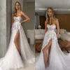 Boho A line Wedding Dresses Bone Bodice Appliques Sweetheart Slit Tulle designer wedding bridal gowns