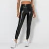 Women's Leggings Skinny Faux Leather Black Solid Color PU Elastic Slim Stretch Pant For Women Shiny Sexy High Waist Tight Trousers