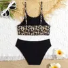 Women's Swimwear Girls Leopard Print Bikini Swimsuit Kids Ruffle Flounce Two Piece Children's 5-14 Years Teenager Bathing Suit Beachwear