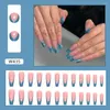 False Nails 24st Nagel Tips Full Cover Press On Blue Purple Fake Gradient Glitter Ballerina Long French