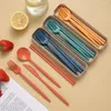 Dinnerware Sets Portable Reusable Spoon Fork Chopsticks Wheat Straw Tableware Cutlery Set Travel Picnic Students Office Kitchen School Use