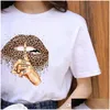 Damen T-Shirt Einzelhandel Designer Damen T-Shirt Plus Größe S3Xl Kurzarm Tops Leopard Lippen Print Rundhals T-Shirt Sommerkleidung Femal Dhbid