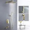 Badkamer douchesets verborgen geborsteld gouden douche set badkamer verborgen 3 -weg kraan douchesysteem set wand gemonteerd bad regendouche mixer tap set g230525