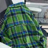 Kvinnors blusar Green Plaid skjorta Kvinnor Coat American Vintage Long Sleeve Casual Shirts Korean Button Up Japanese Punk Style