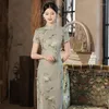 Etnik Giyim Gri Çin tarzı Cheongsam Kadın Vintage Zarif Yaz Elbise Kadın Modern Tatlı Kız qipao Moda Çin Kostüm