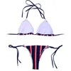 Mini bikini a righe sexy da donna 2023 New Triangle Cup Hanger Two Piece Low Rise Lace Back Beach Costumi da bagno YQ8016 P230525