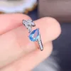 Clusterringen per sieraden Natural Real 0.5ct Blue Topaz Bladeren Stijl Ring 4 6mm Gemstone 925 Sterling Silver Fine J22591