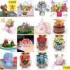 Greeting Cards Pop Up Mothers Day Card 3D Paper Flower Bouquet Happy For Gifts Mom Drop Delivery Amsbd 2 Dhqgi