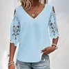 Women's T Shirts Women's Shirt Lace Cut Out Plain Daily Half Sleeve V Neck Basic Regular Top Women S Tech Stretch Ladies Athletic Wear