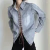 Damesblouses herfst verbatage casual denim shirt dames mode slanke katoenen dames plus size blauw jeans tops blouse feminina 6245