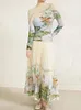 Sukienki robocze miyake Slim Typ Projekt mody Kobiety z długim rękawem Ubranie Pół turtlerek Top Summer Plated Style Printed Body Spódnica