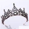 Tiaras Bridal Black Crown Headwear Wedding Birthday Headdress Rhinestones Retro Luxury Hair Accessories For Female Drop Delivery Jew Dhzes