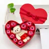 Alla hjärtans dag Rose Present Box Party Favor 10 Soap Flower Bear Bouquet Wedding Decoration Gifts Holiday Romantic Heart Shaped Boxes