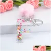 Key Rings Letter Keychains 26 Glitter Hollowedout Pink English Alphabet Car Ring Women Handbag Crafts With Puffer Ball Gift Drop Del Dhses