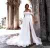 Elegante Al Largo Della Spalla Una Linea Abito Da Sposa Maniche Corte Spacco Laterale Organza Donne Abiti Da Sposa 2023 abiti da sposa