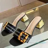 Designer Women Sandals Bamboo Buckle Slipper High Heel Sandal Emerald Leather Slide Lady Flat Slides Summer Beach Footwear Flip Flops Slippers Size 35-41