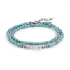 Strand Runda Men's Bracelet Turquoise Stone Beads With Anchor Stainless Steel Adjustable Size 38cm Double Chain Charm Bead