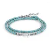 Strand runda heren armband turquoise stenen kralen met anker roestvrij staal verstelbare maat 38 cm dubbele keten charme bead