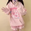 Anime My Melody Long Rueve Casual Bluza Bluza Bluza Śliczna luźna pullover różowa i biała