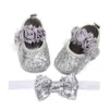 Eerste Walkers 0-18m Verjaardag Infant Born Baby Girls Shoes Bowknot Sequins Princess Hairband