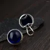 Stud Earrings FNJ Round Blue Corundum 925 Silver Original Pure S925 Sterling Earring Women Jewelry