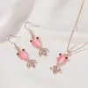 Necklace Earrings Set Jewelry Cute Pink Opal Goldfish Pendant Necklaces Cartoon Rose Clavicle Chain Animal Fish Drop Sets